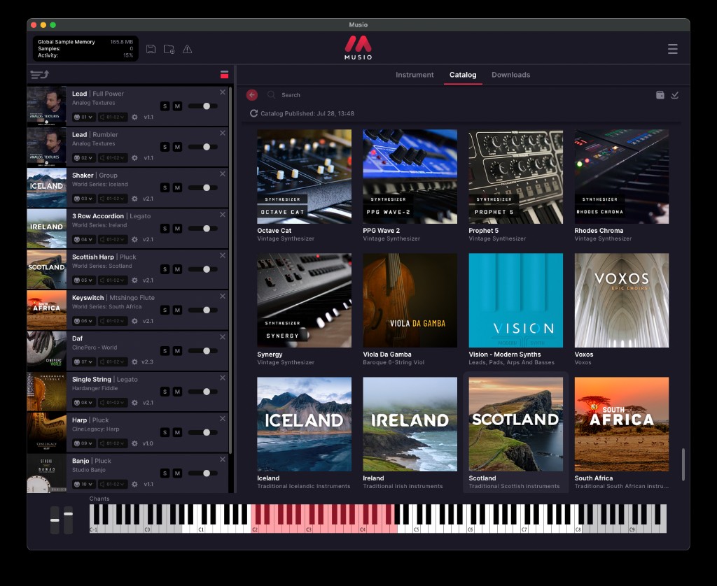 The Musio catalog showing vintage synthesizers and World Series collections